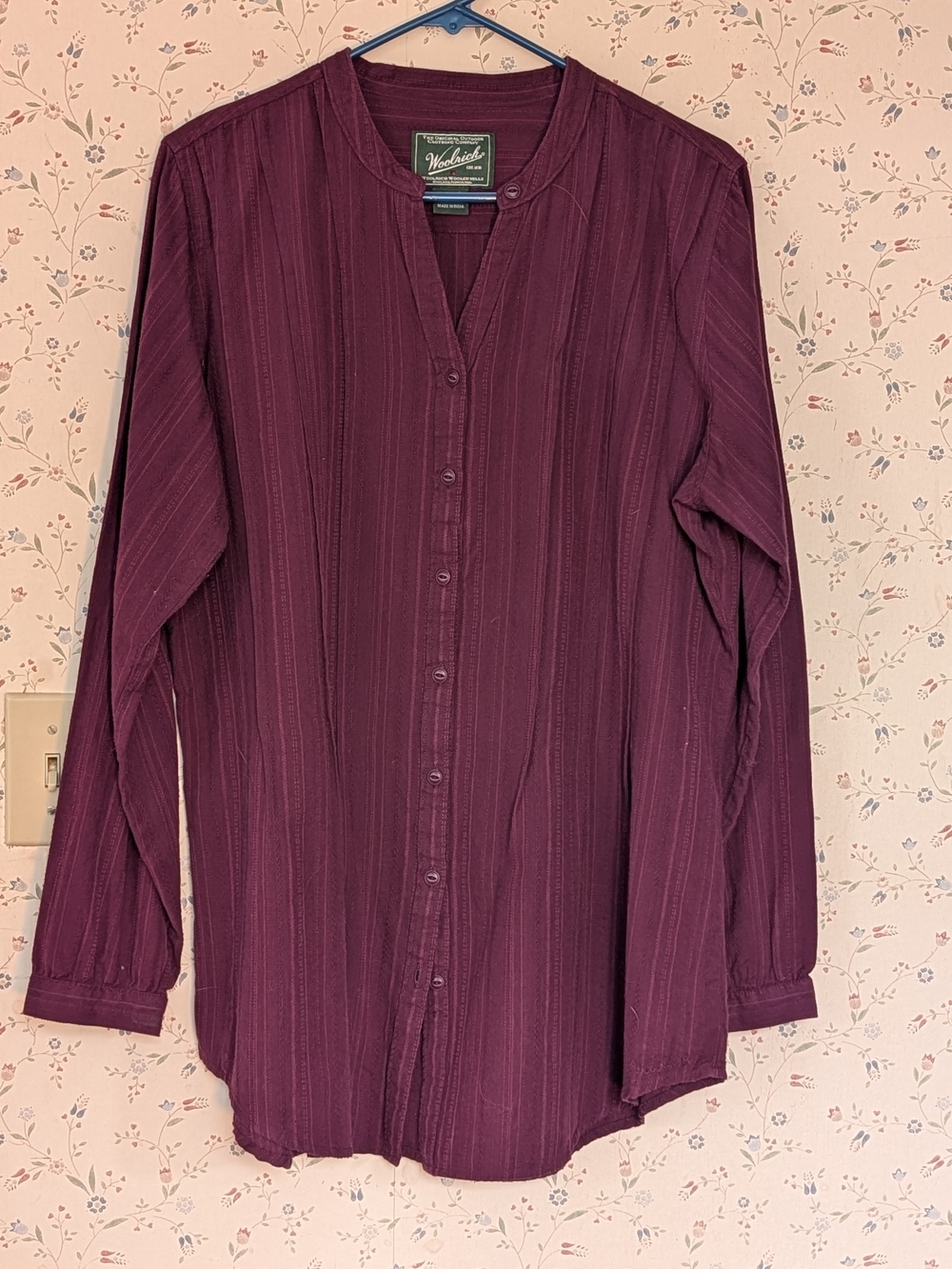 Woolrich Blouse XL Burgundy Button-Up Full Long Sleeve Shirt Cotton Tunic